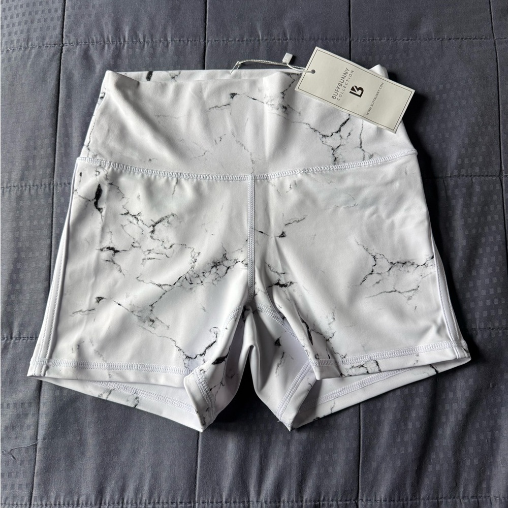 BuffBunny Onyx White Marble Athletic Shorts